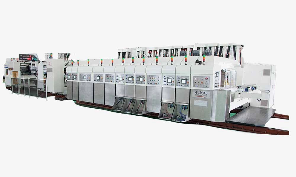 Shinko Super Alpha Flexo Printing Slotting Die Cutting Inline Folding Gluing and Countering Ejectoring Machine