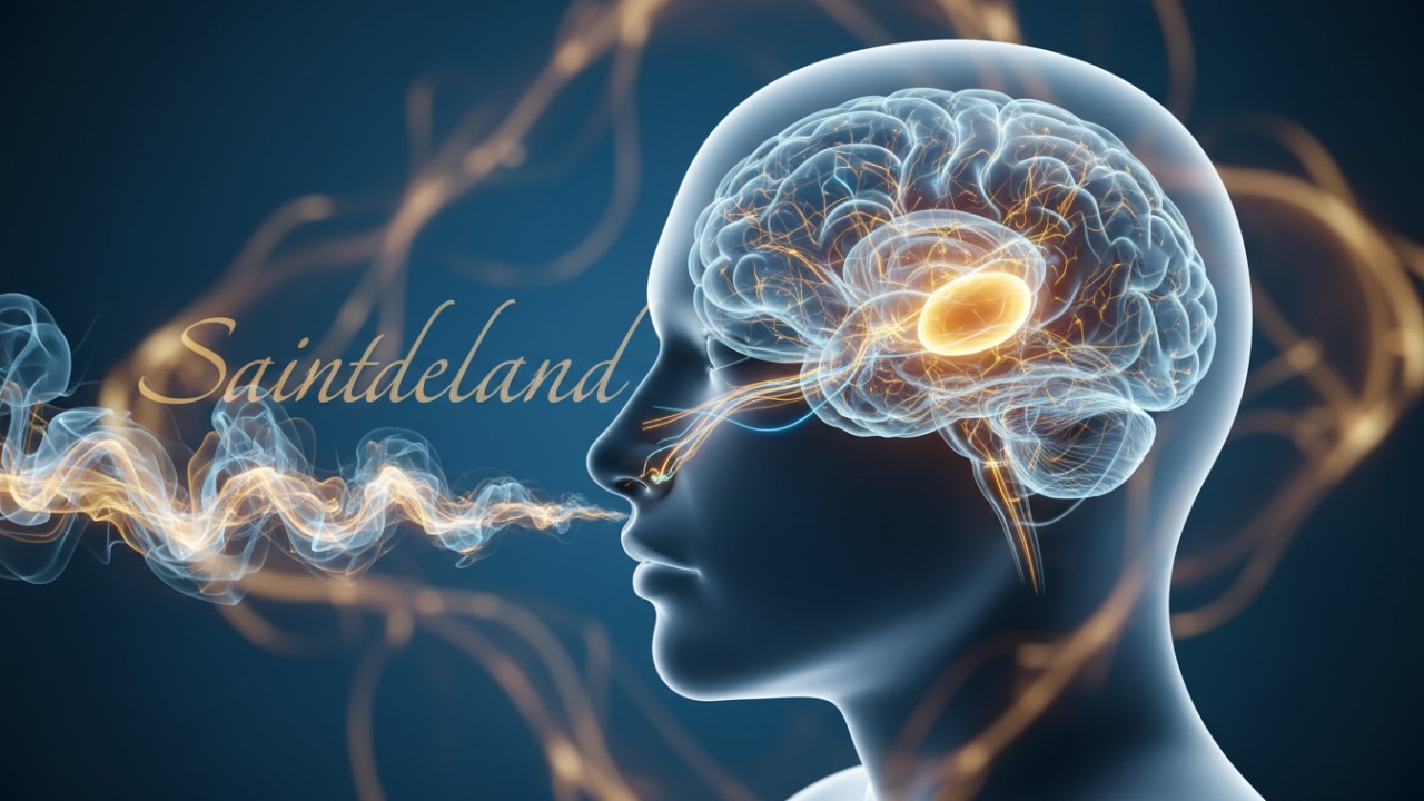 Conceptual 3D illustration of how scent triggers the brain limbic system and emotional responses