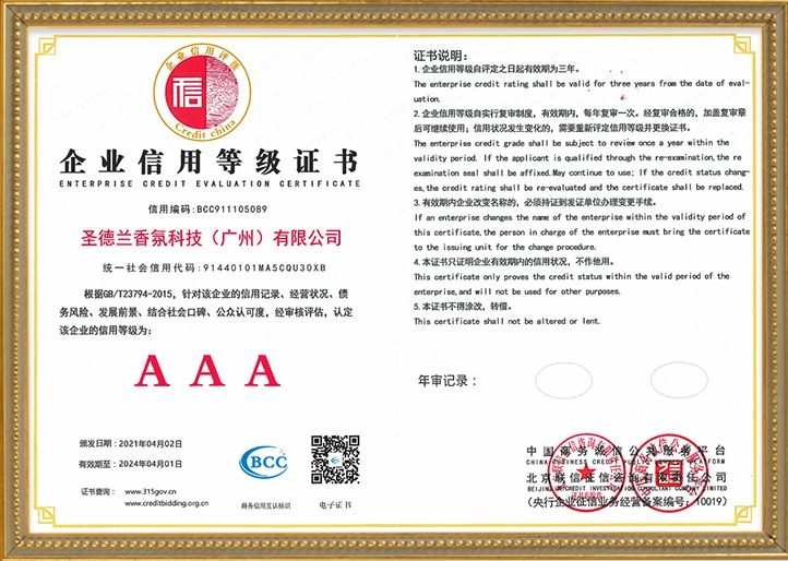 Enterprise credit rating certificate - Saintdeland Fragrance