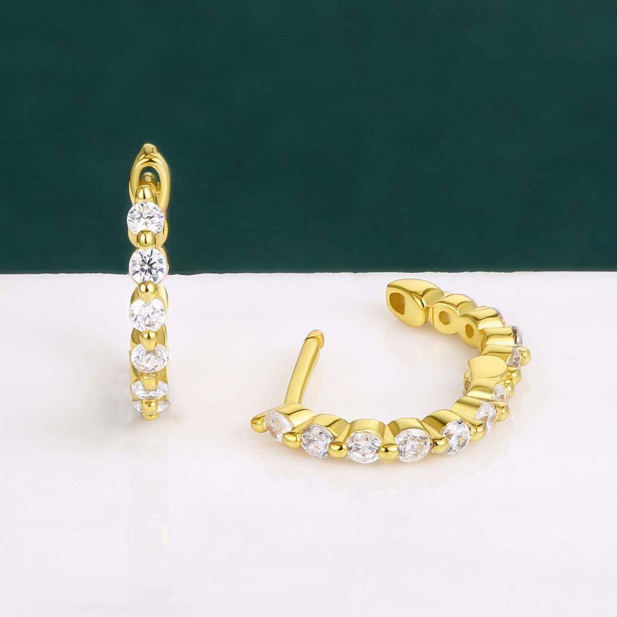 18K Gold Zircon Brass Hoop Stud Earrings 2