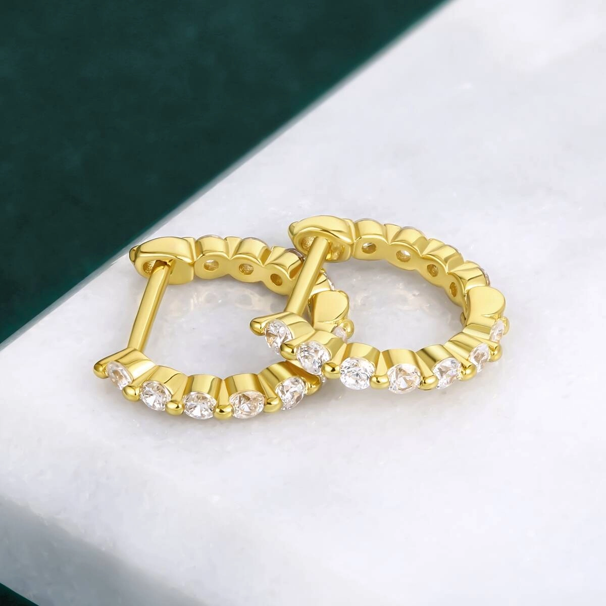 18K Gold Zircon Brass Hoop Stud Earrings 3 - Zhefan Jewelry
