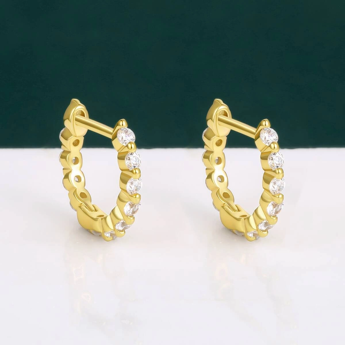 18K Gold Zircon Brass Hoop Stud Earrings 4 - Zhefan Jewelry