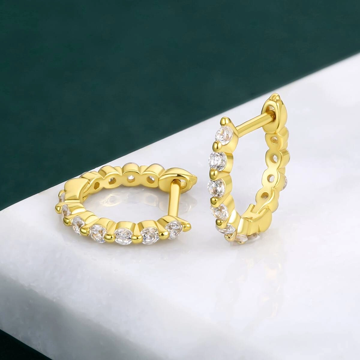 18K Gold Zircon Brass Hoop Stud Earrings 5 - Zhefan Jewelry