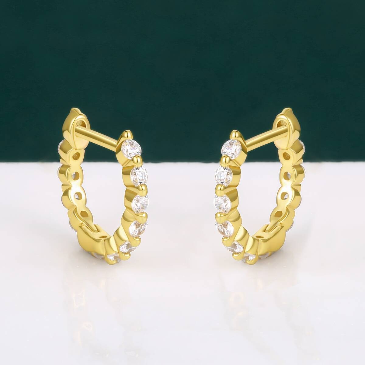 18K Gold Zircon Brass Hoop Stud Earrings 6