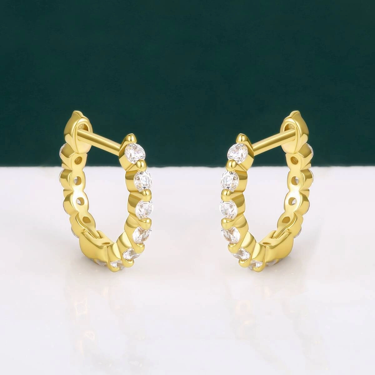 18K Gold Zircon Brass Hoop Stud Earrings 6 - Zhefan Jewelry