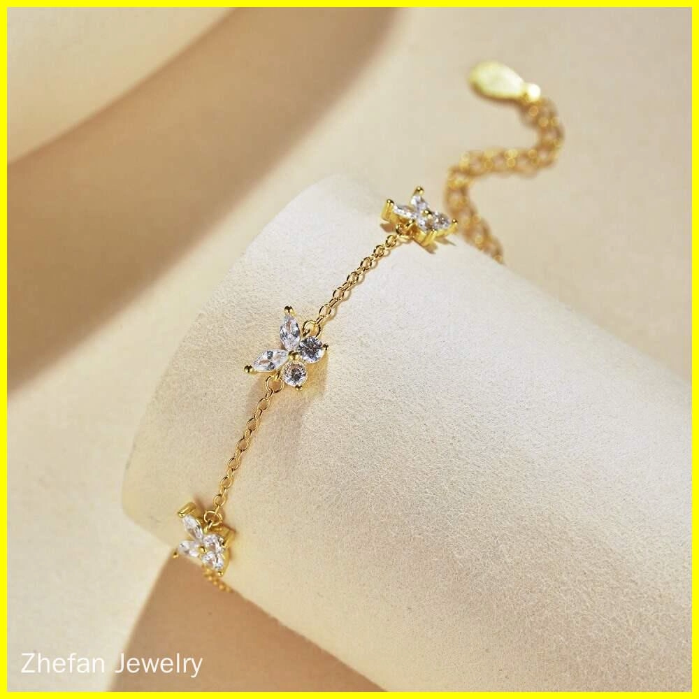 925 Silver Butterfly Bracelet with Cubic Zirconia 2 - Zhefan Jewelry