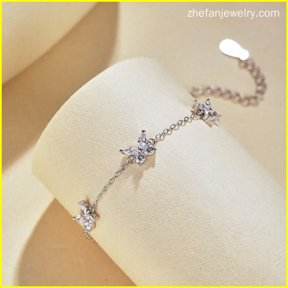 925 Silver Butterfly Bracelet with Cubic Zirconia 3 - Zhefan Jewelry