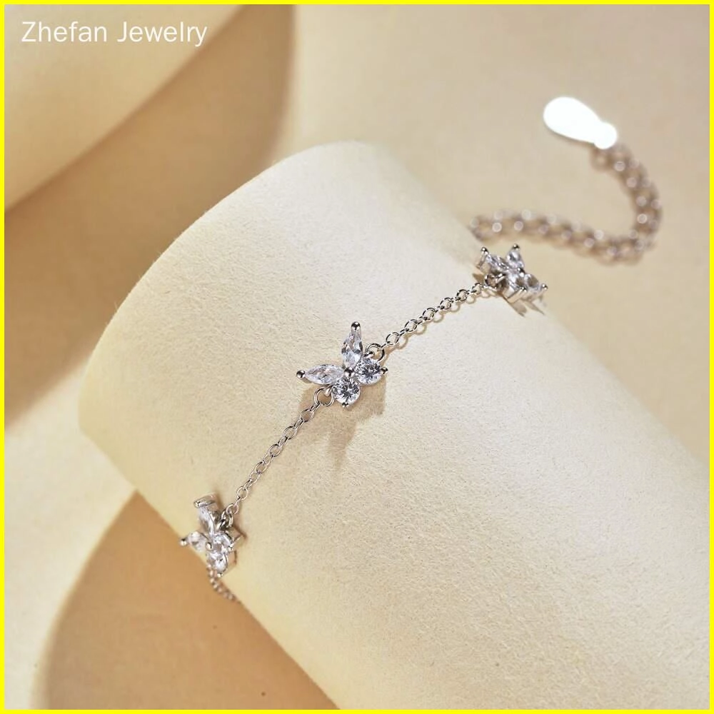 925 Silver Butterfly Bracelet with Cubic Zirconia 3 - Zhefan Jewelry
