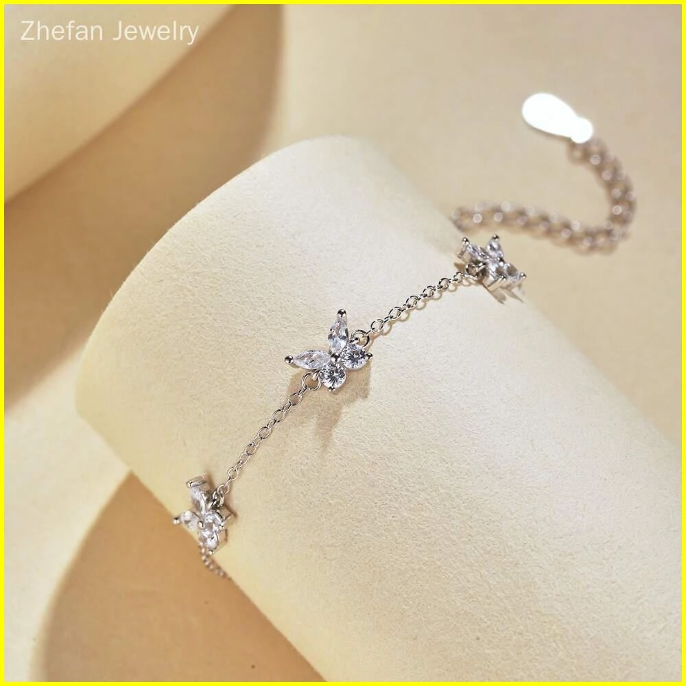 925 Silver Butterfly Bracelet with Cubic Zirconia 3 - Zhefan Jewelry