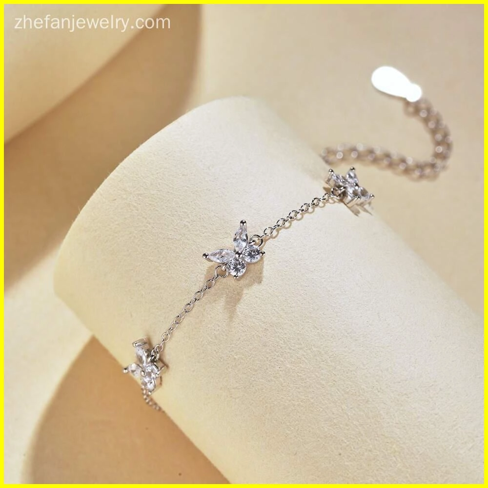 925 Silver Butterfly Bracelet with Cubic Zirconia 3 - Zhefan Jewelry