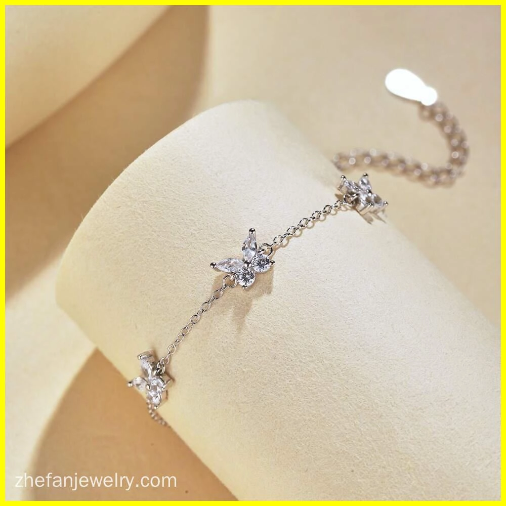 925 Silver Butterfly Bracelet with Cubic Zirconia 3 - Zhefan Jewelry