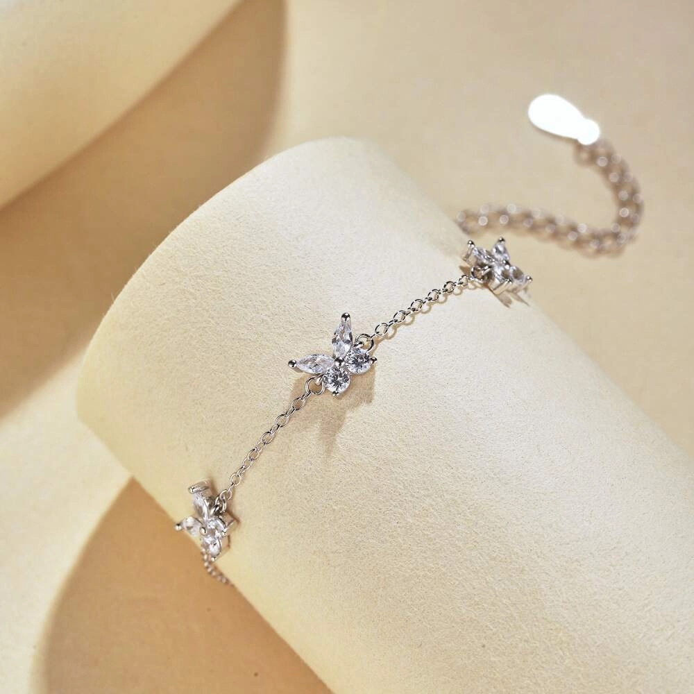 925 Silver Butterfly Bracelet with Cubic Zirconia 3 - Zhefan Jewelry