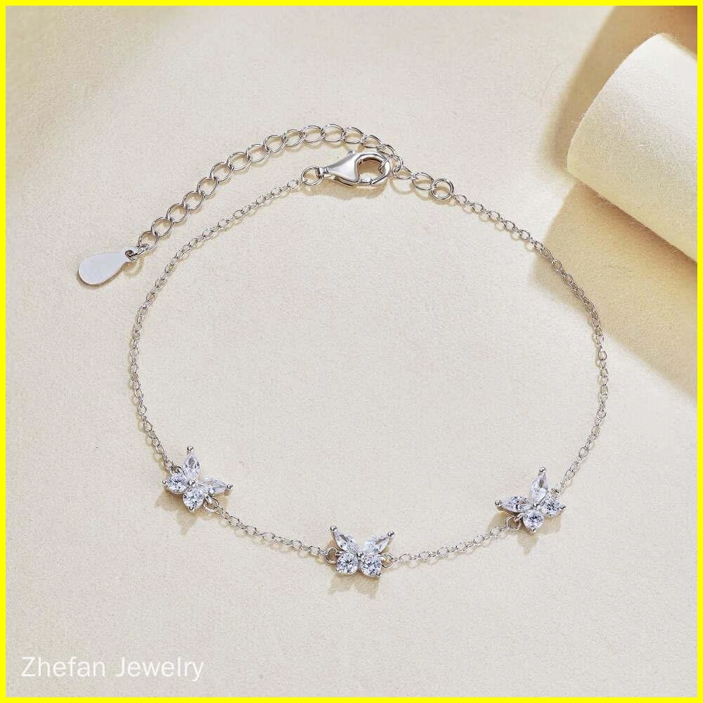 925 Silver Butterfly Bracelet with Cubic Zirconia 5 - Zhefan Jewelry
