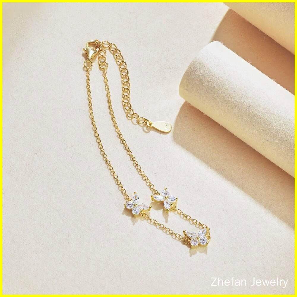 925 Silver Butterfly Bracelet with Cubic Zirconia 7 - Zhefan Jewelry