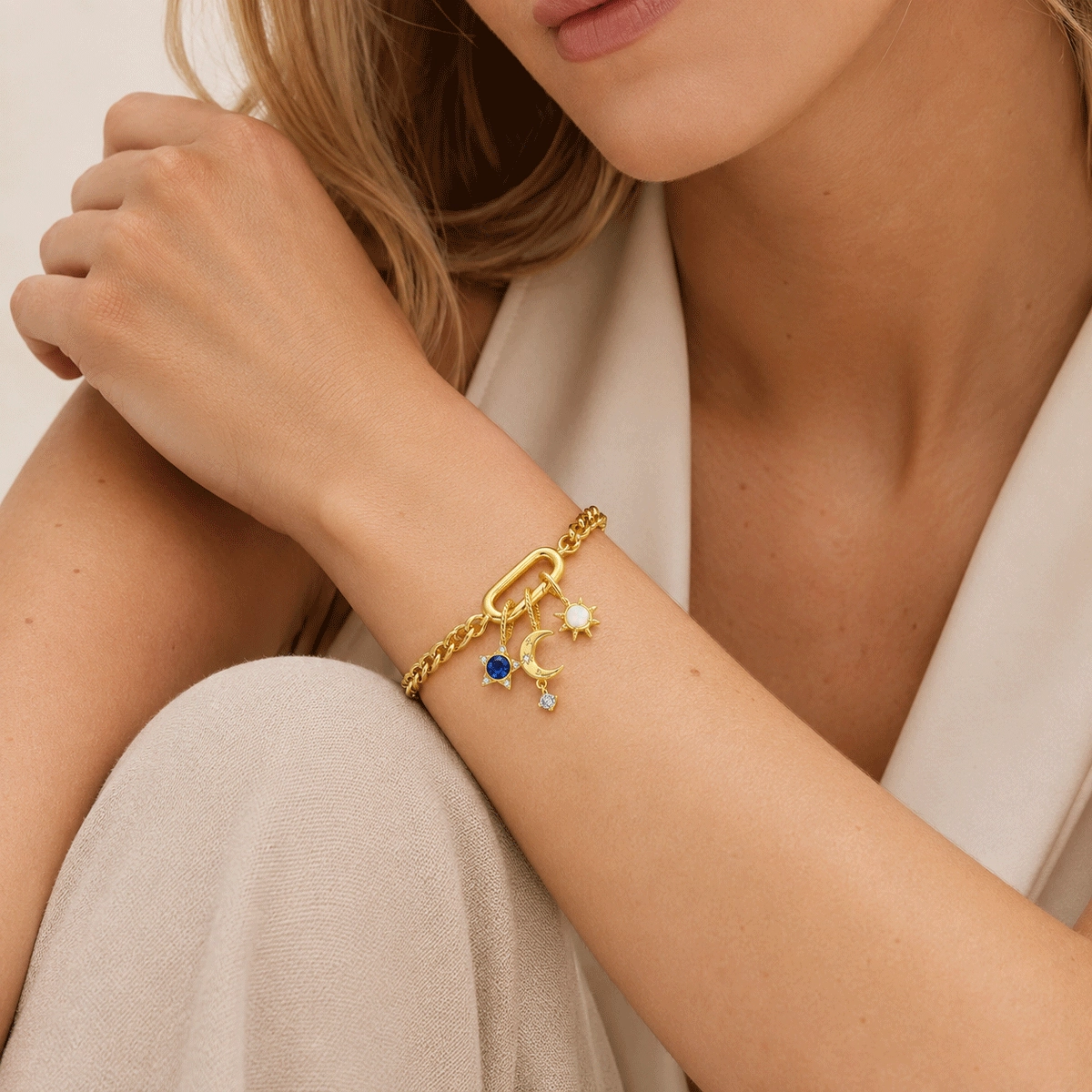 Bracciale con ciondolo celeste in argento 925 - Gioielli Zhefan