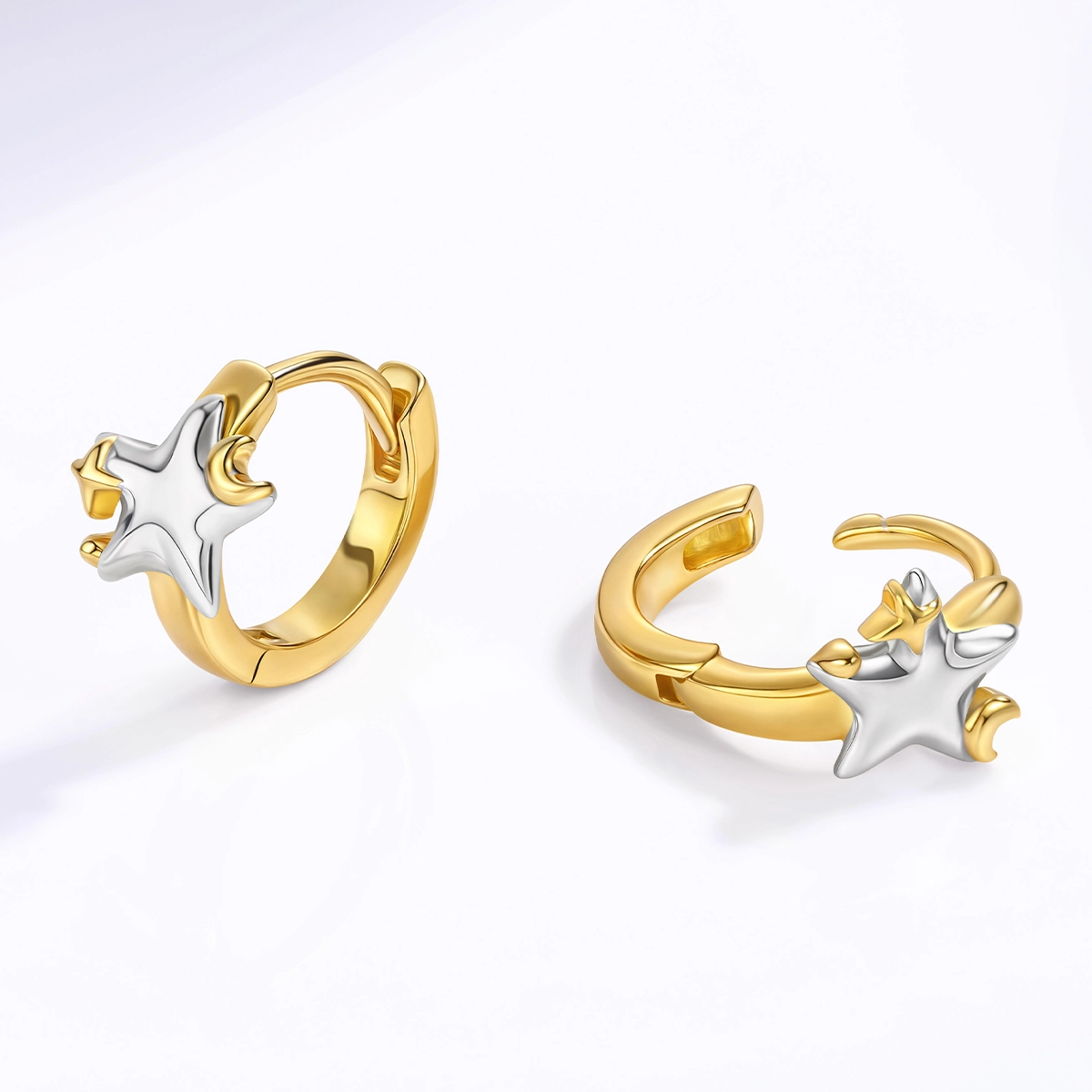 Orecchini a cerchio a forma di stella celeste in argento 925 su sfondo bianco - Zhefan Jewelry