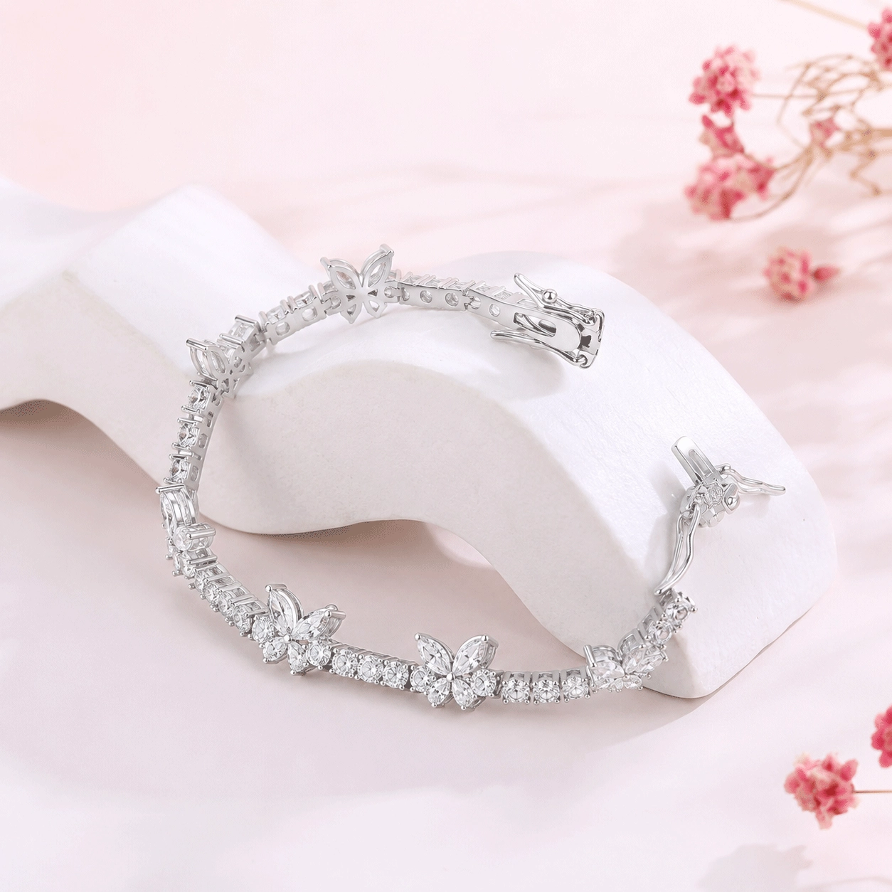 AAA CZ tennis bracelet with butterfly motifs and clear cubic zirconia stones - Zhefan Jewelry