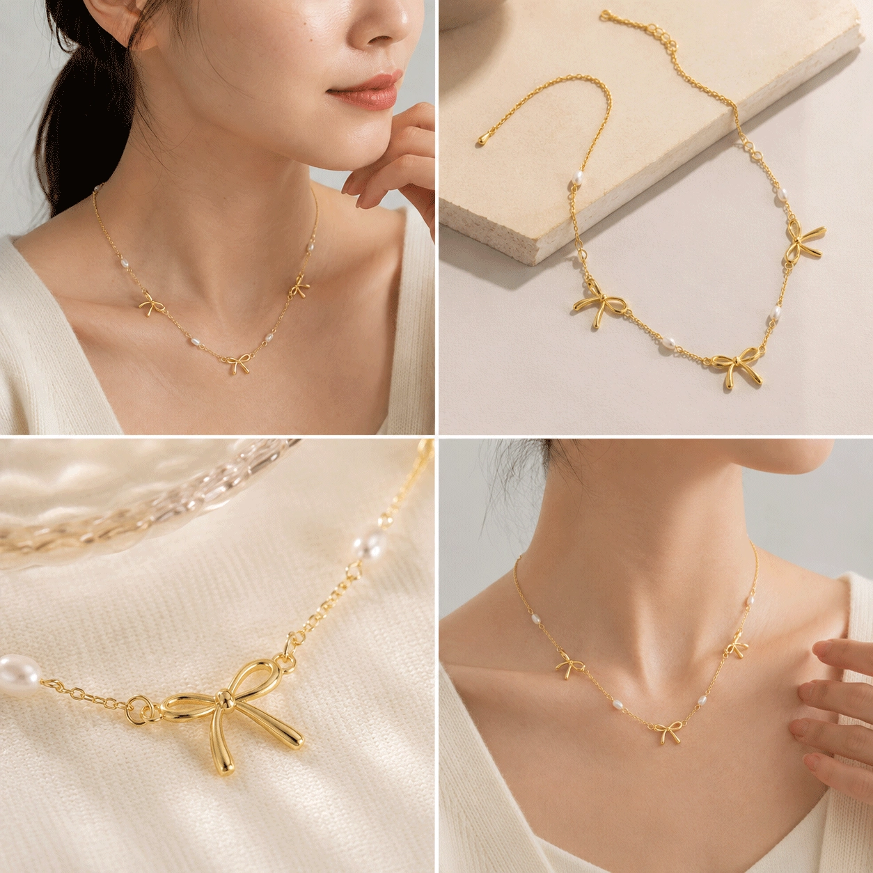 Collana con pendente a fiocco, perle d'acqua dolce e finitura in metallo lucido - Zhefan Jewelry