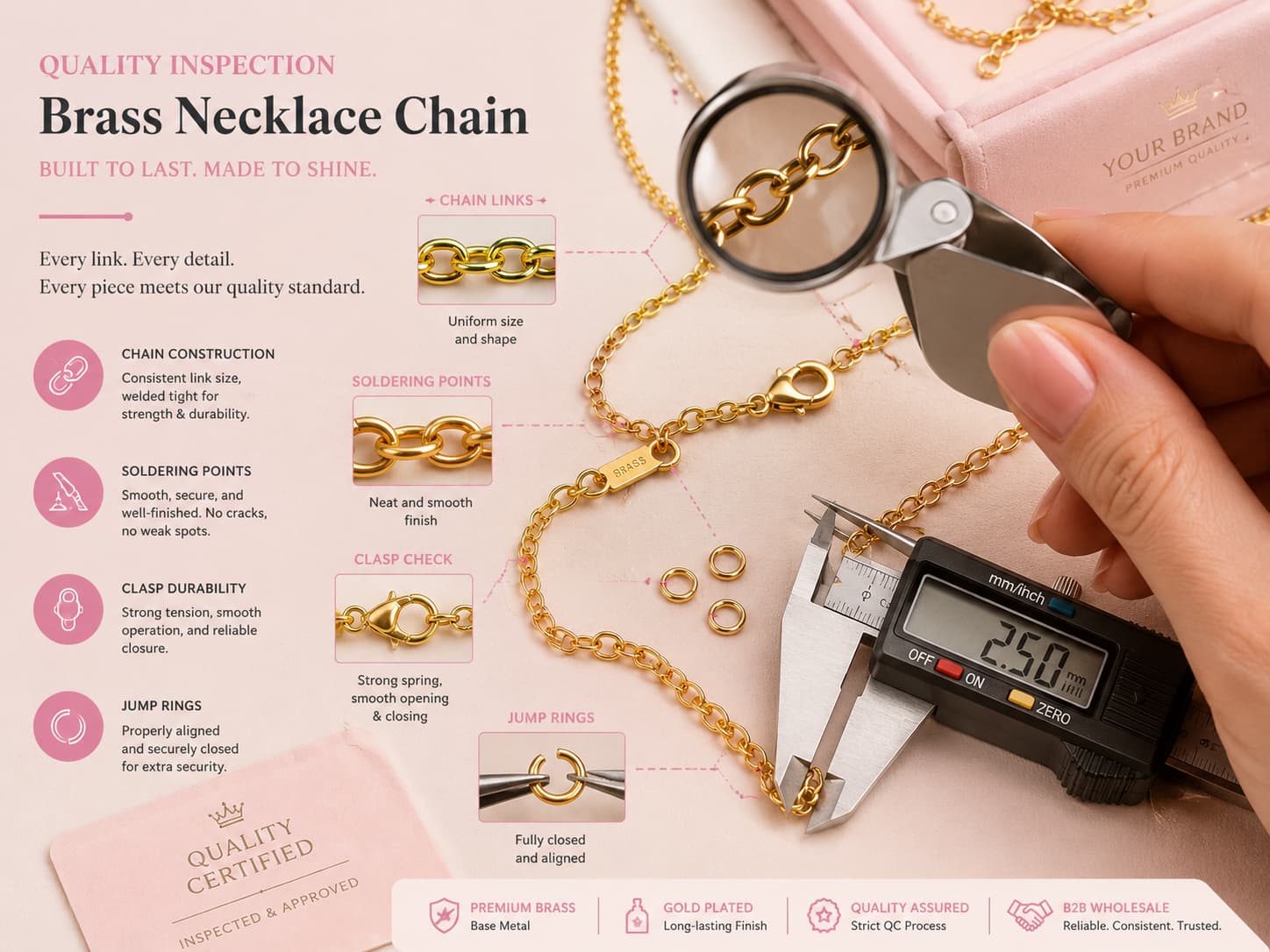 Brass necklace chain quality inspection