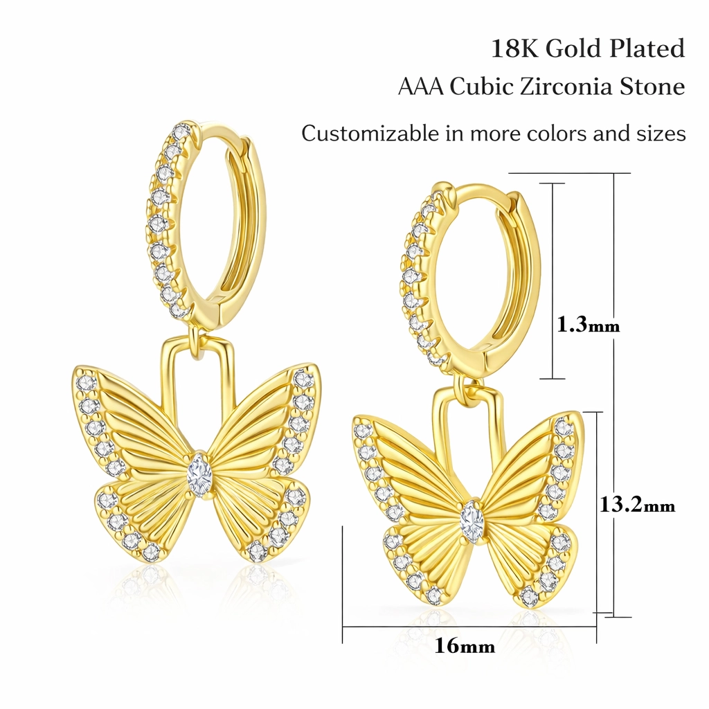 China Jewelry Factory Gold Butterfly Earrings - Zhefan Jewelry