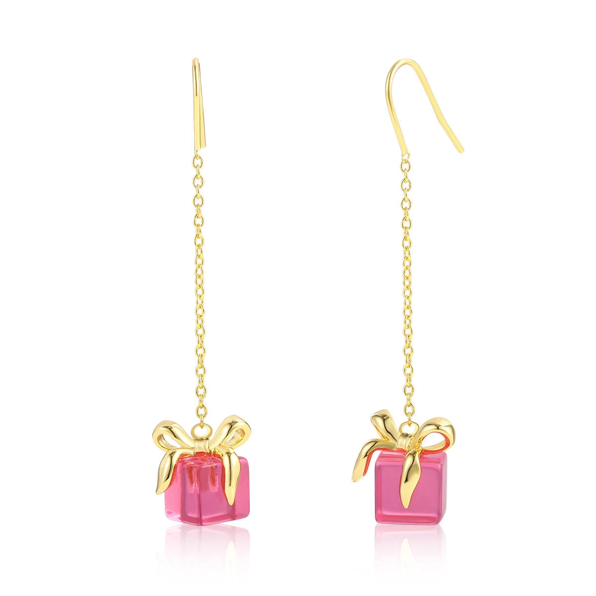 Chrstmas Pink Bow Gift Chain Earring 1 - Zhefan Jewelry