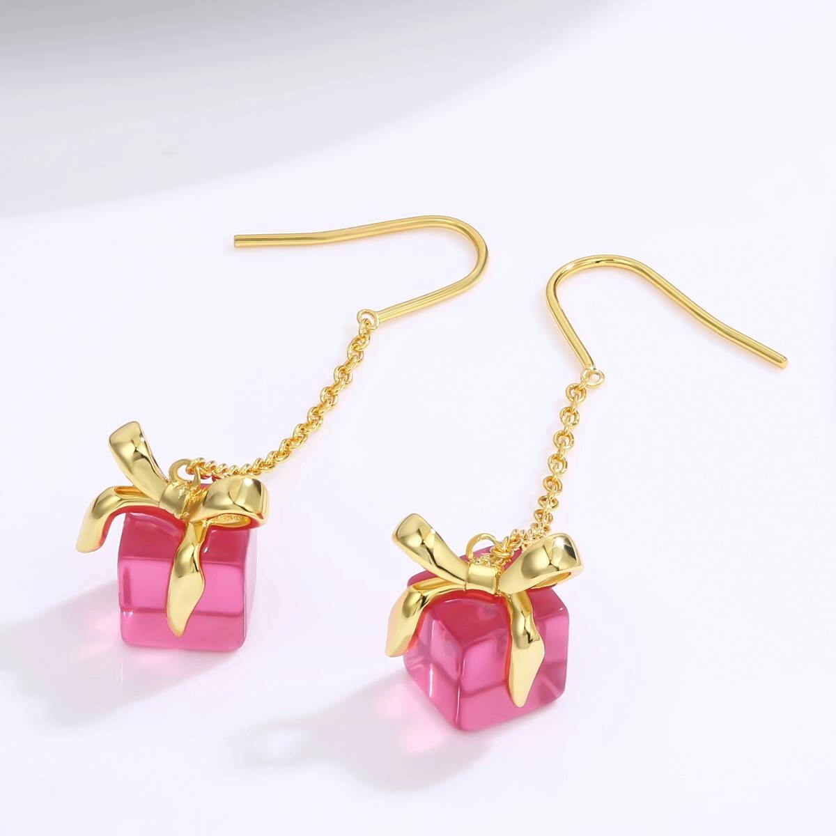 Chrstmas Pink Bow Gift Chain Earring 4 - Zhefan Jewelry