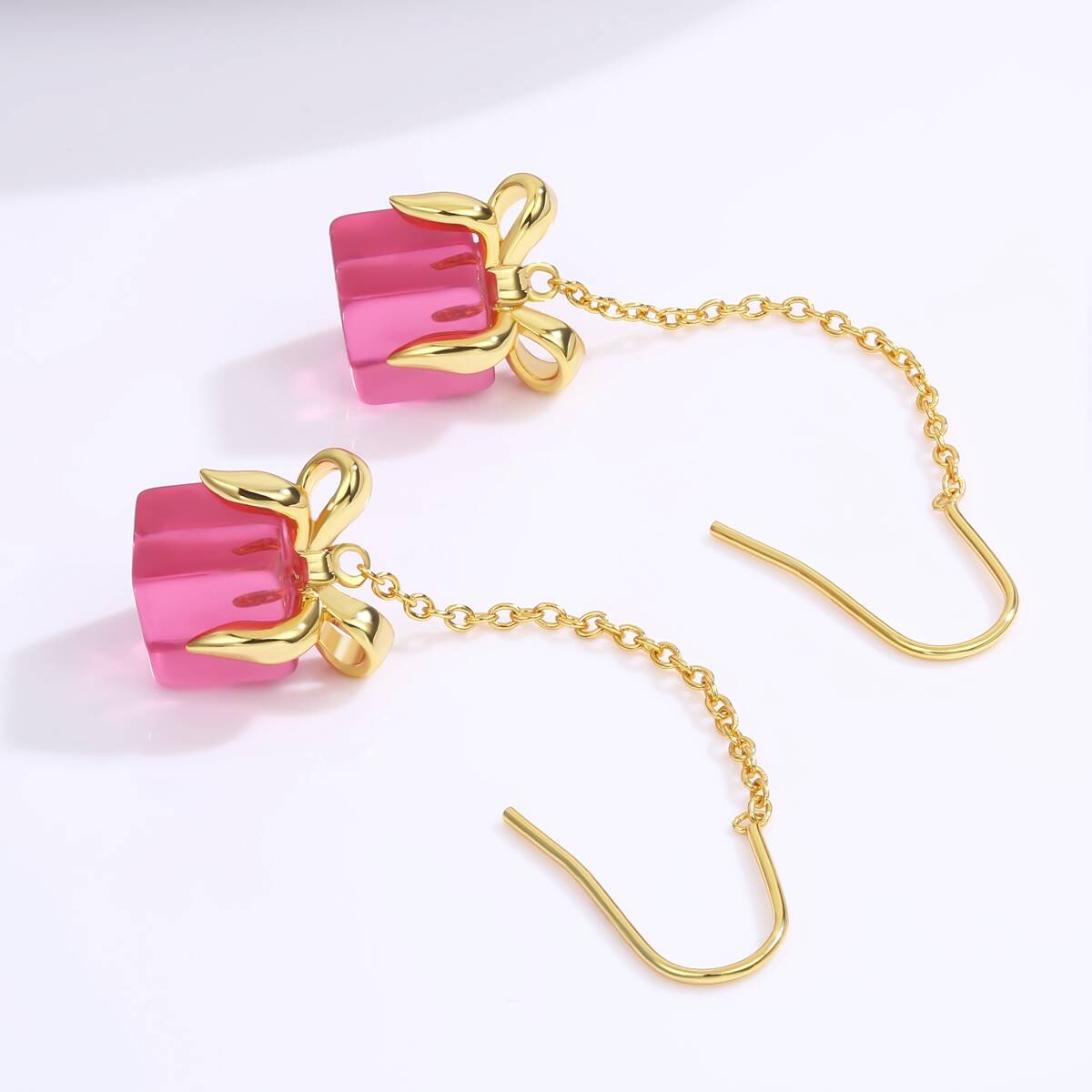 Chrstmas Pink Bow Gift Chain Earring 5