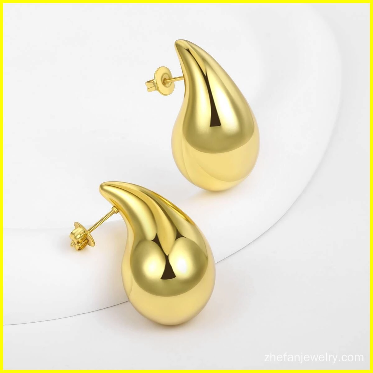Chunky Gold Teardrop Hollow Out Stud Earrings 3 - Zhefan Jewelry