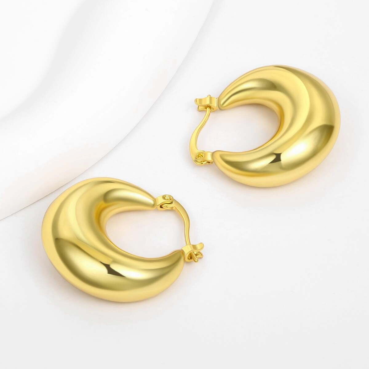Chunky Hoop Earrings Gold Plated Jewelry 2 - Zhefan Jewelry