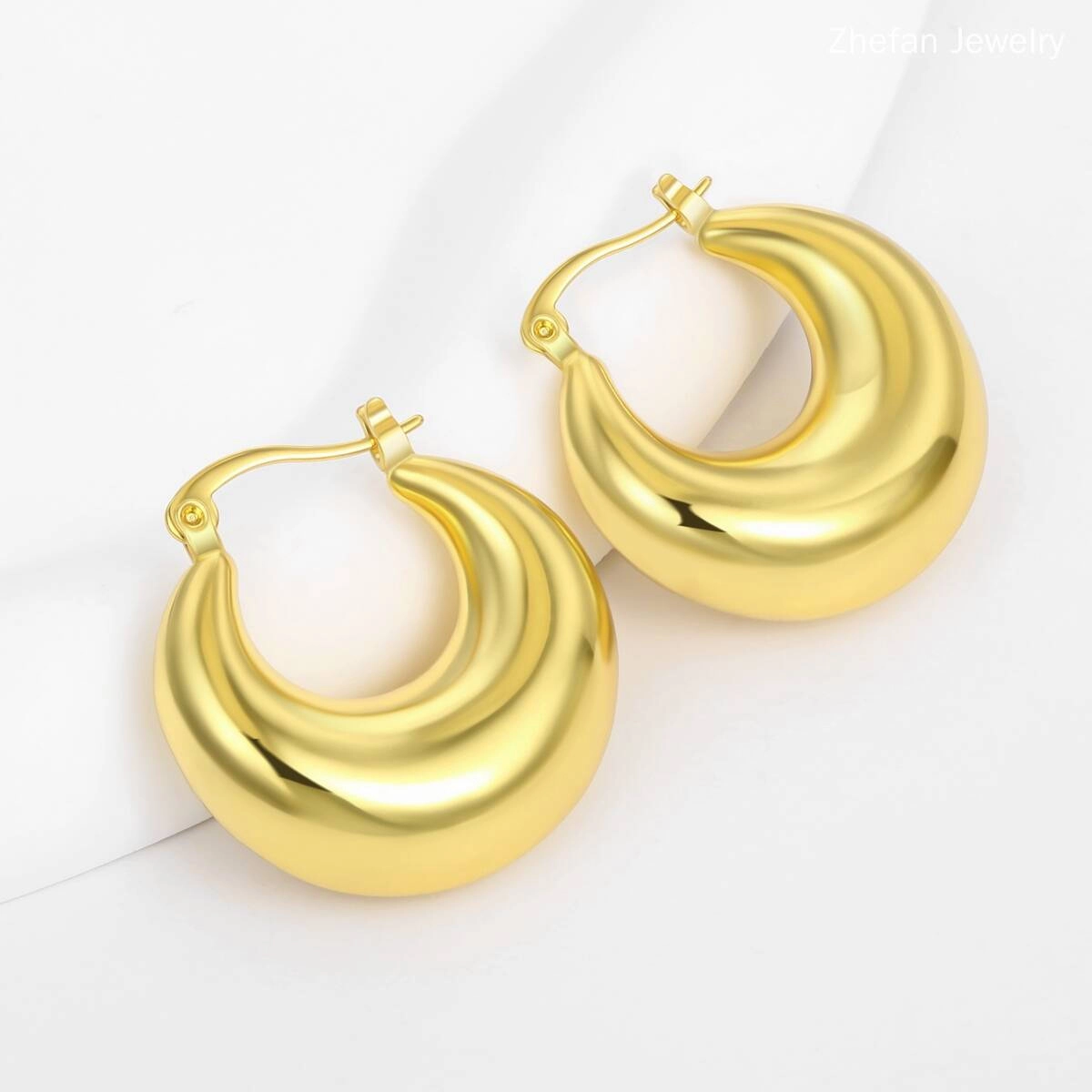 Chunky Hoop Earrings Gold Plated Jewelry 5 - Zhefan Jewelry