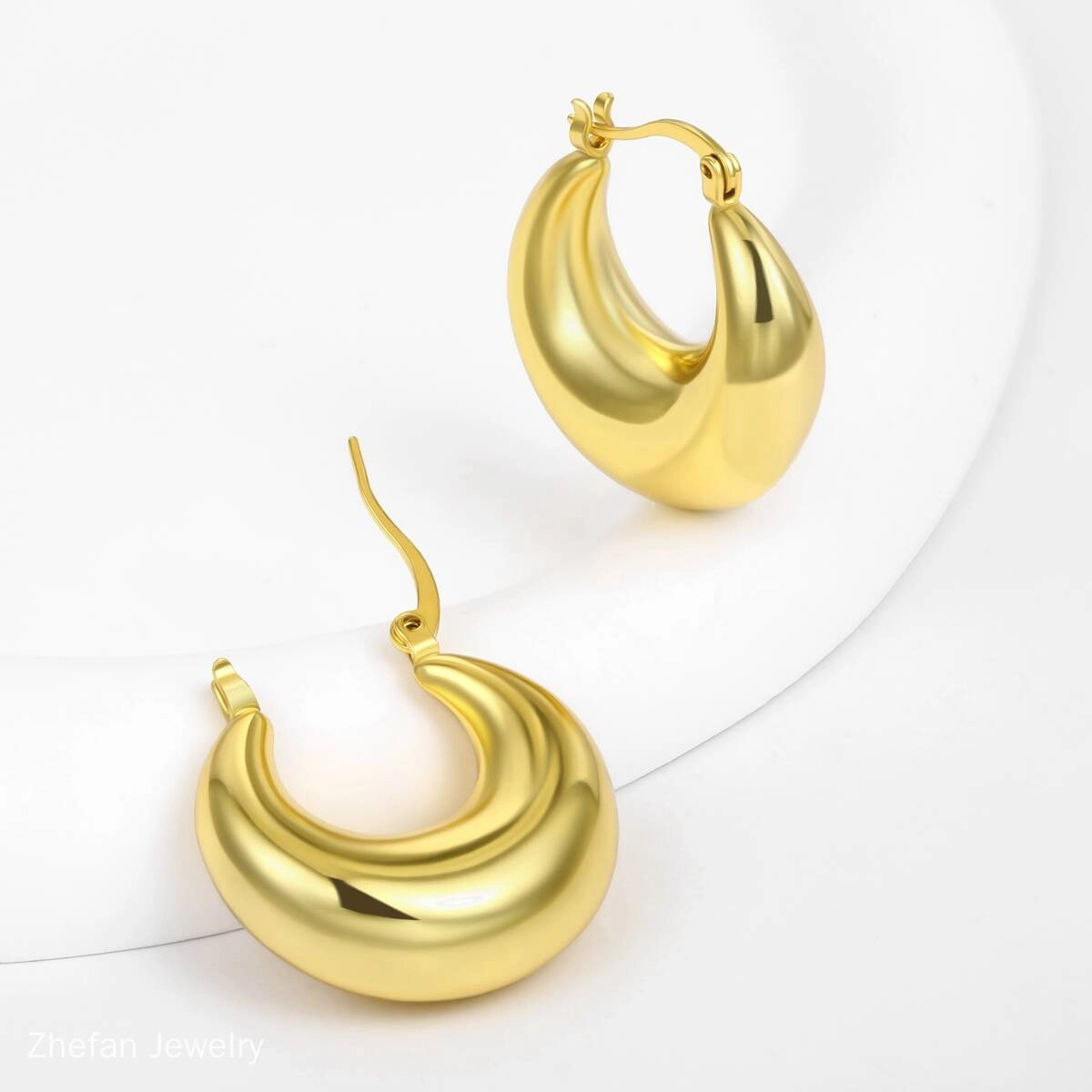 Chunky Hoop Earrings Gold Plated Jewelry 6 - Zhefan Jewelry