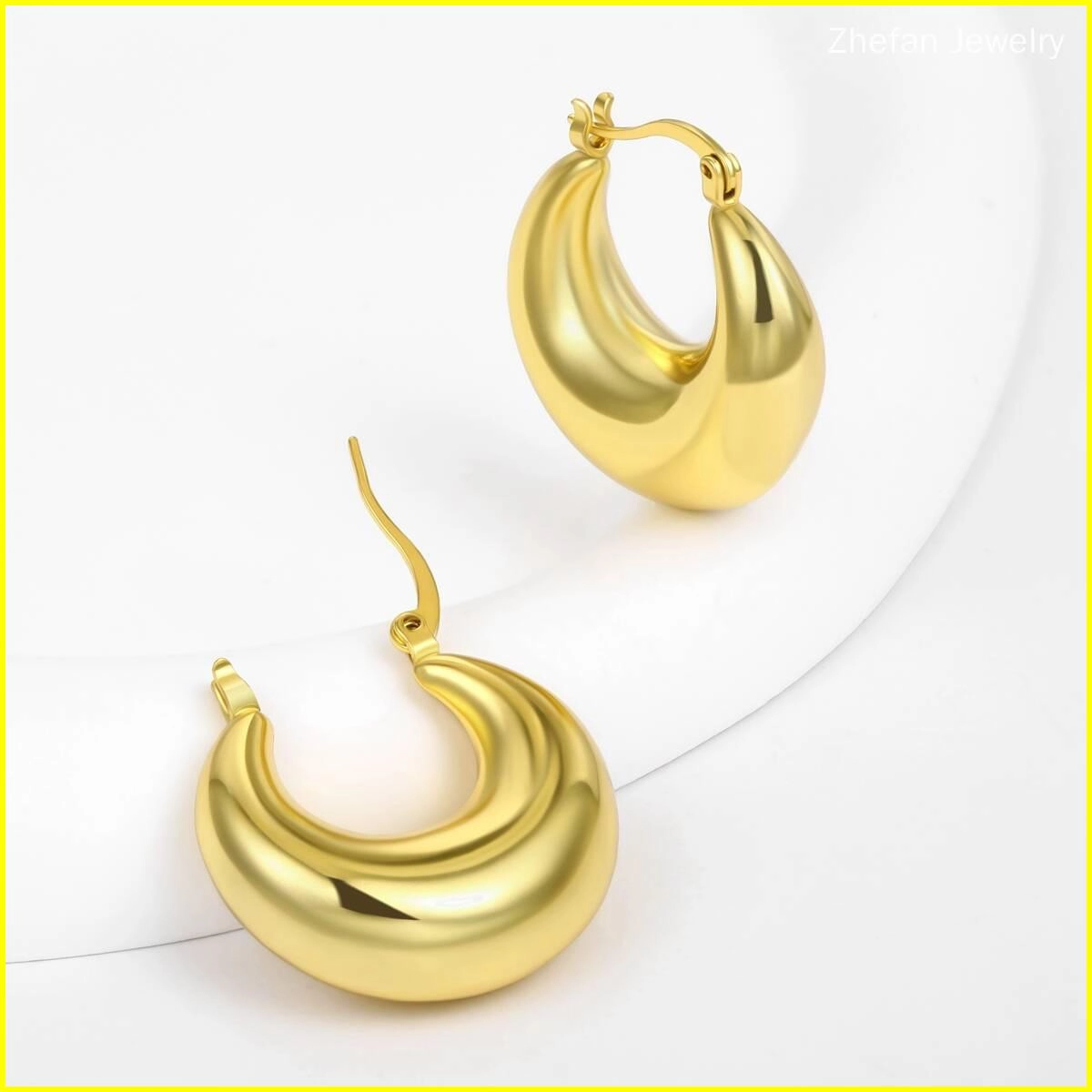Chunky Hoop Earrings Gold Plated Jewelry 6 - Zhefan Jewelry