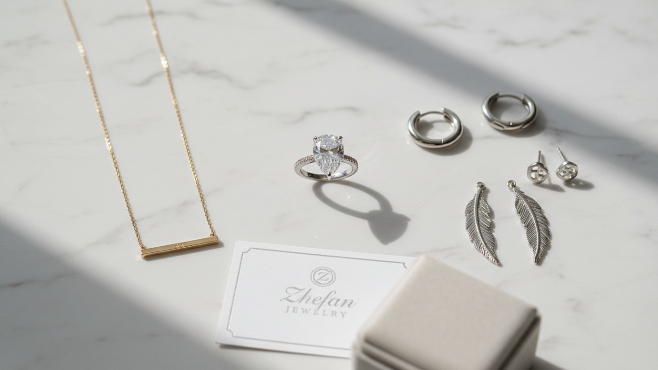 Collection of various custom manufactured jewelry pieces including diamond rings and gold pendants