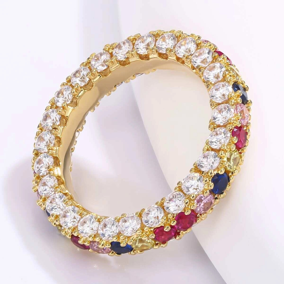 Colorful Zircon Eternity Engagement Rings - Silver Plated 2 - Zhefan Jewelry