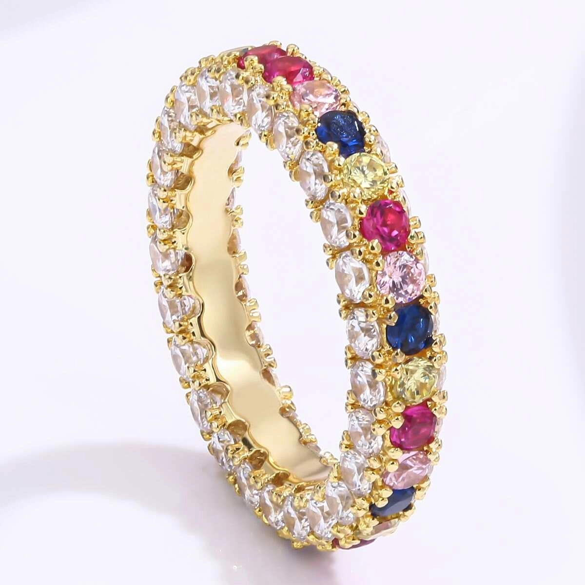 Colorful Zircon Eternity Engagement Rings - Silver Plated 3 - Zhefan Jewelry