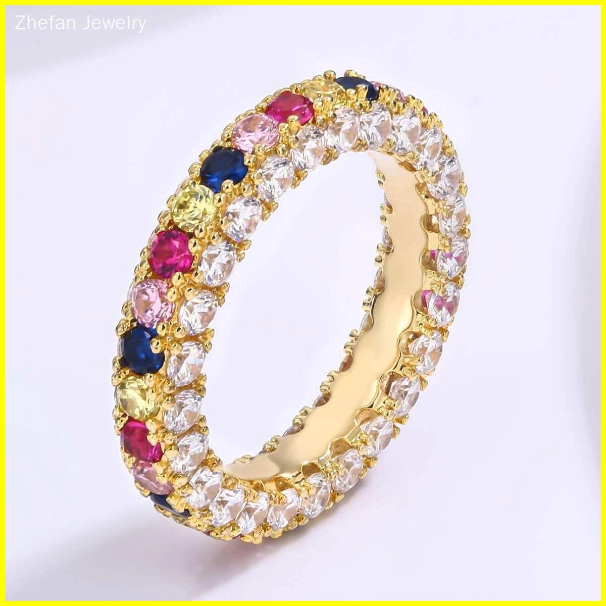 Colorful Zircon Eternity Engagement Rings - Silver Plated 5 - Zhefan Jewelry