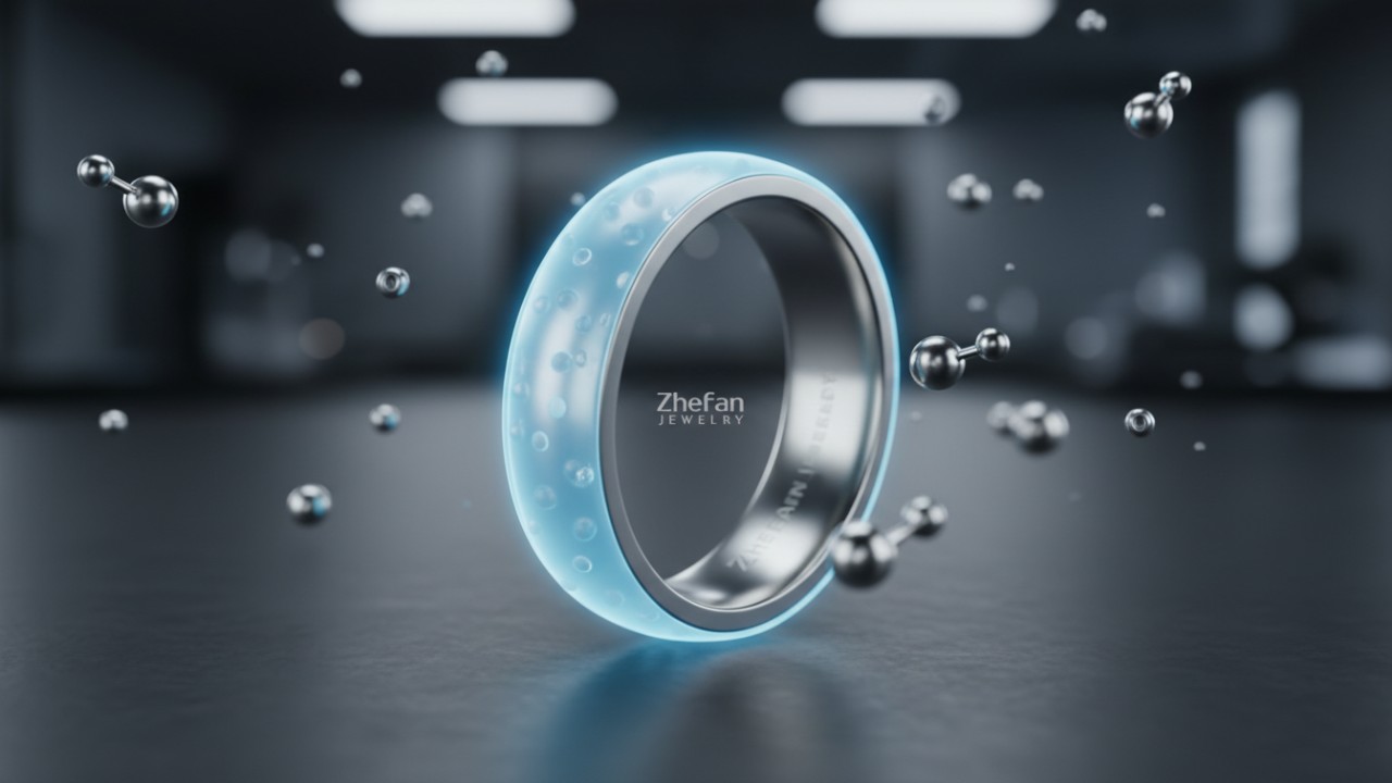 Conceptual 3D illustration of a protective chromium oxide shield on a metal ring