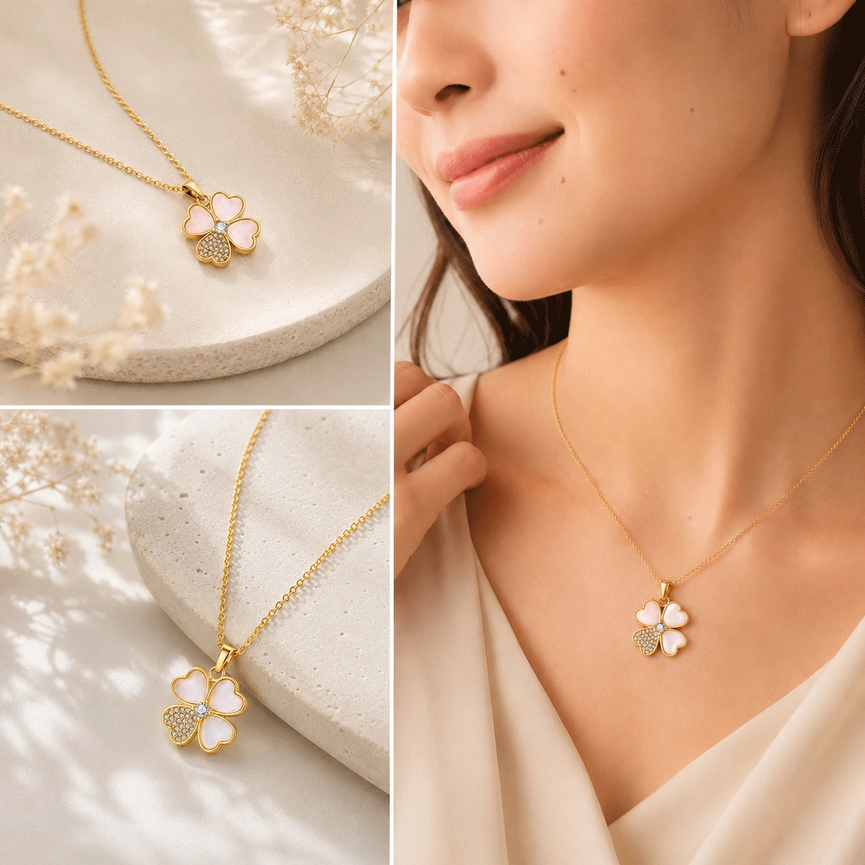 custom-mother-of-pearl-clover-necklace - Zhefan Jewelry