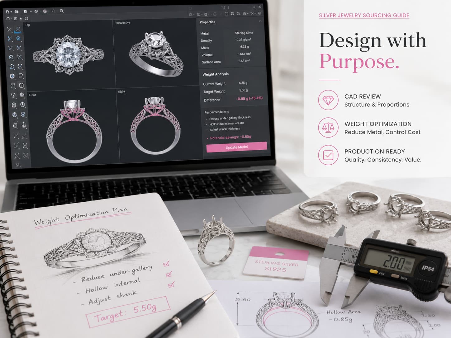 Custom silver jewelry CAD weight optimization