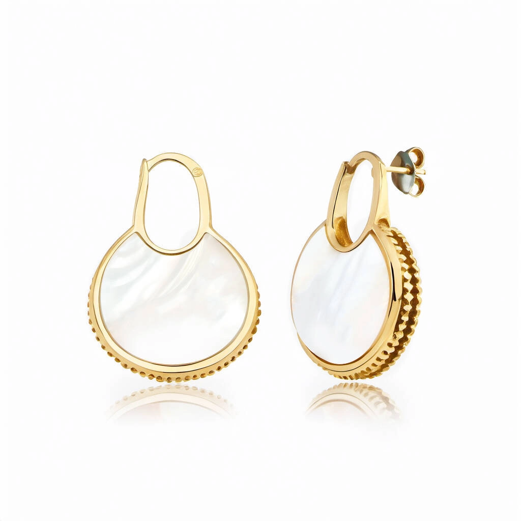 Customized Brass Mother of Pearl Huggie Earrings 1 - Zhefan Jewelry