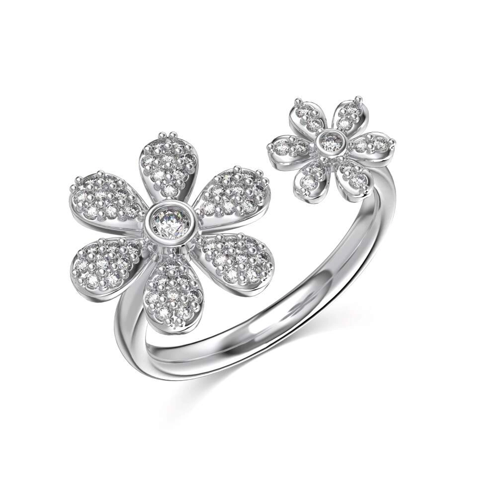 Daisy Flower Adjustable Ring - Elegant Floral Design in 925 Silver 1 - Zhefan Jewelry