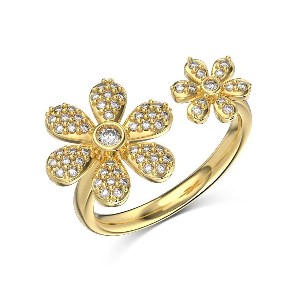 Daisy Flower Adjustable Ring - Elegant Floral Design in 925 Silver 5