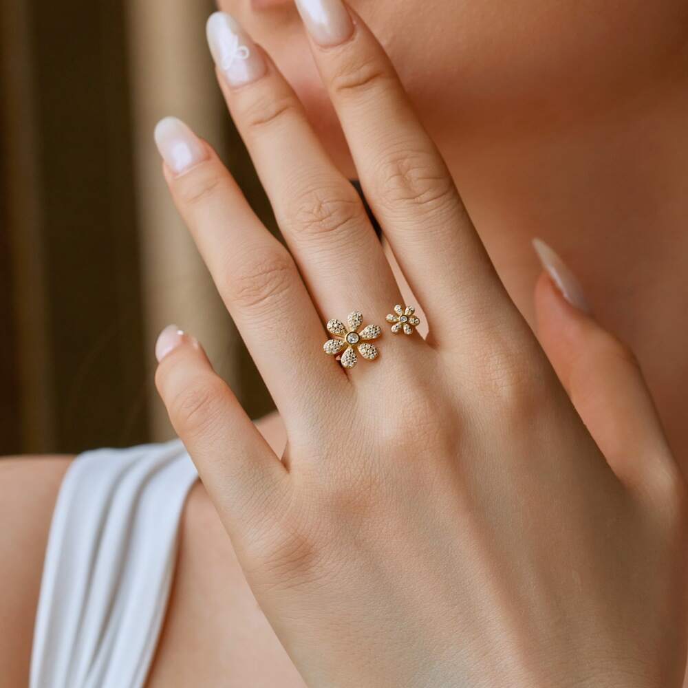 Daisy Flower Adjustable Ring - Elegant Floral Design in 925 Silver 7 Daisy Flower Adjustable Ring - Elegant Floral Design in 925 Silver 7