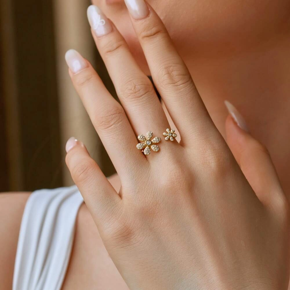 Daisy Flower Adjustable Ring - Elegant Floral Design in 925 Silver 7 - Zhefan Jewelry