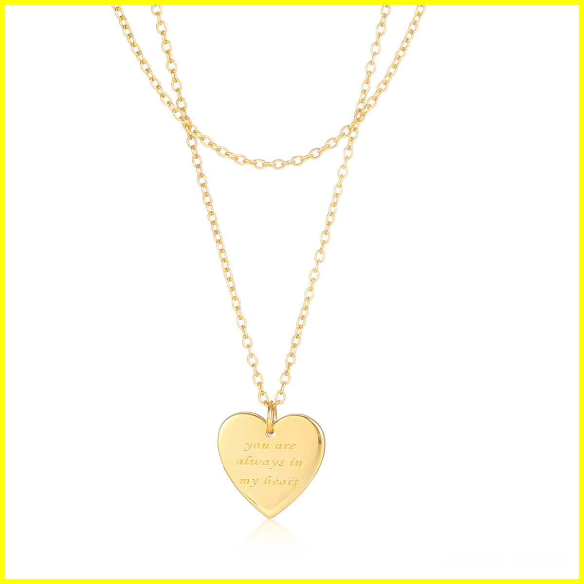 Collana con cuore inciso a catena a strati - Ottone 1 - Gioielli Zhefan