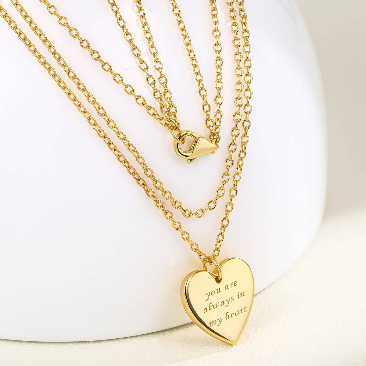 Engraved Layer Chain Heart Necklace - Brass 2