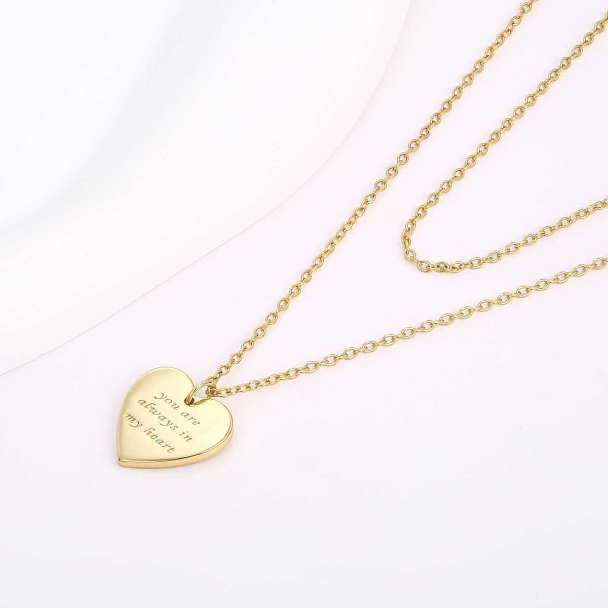 Engraved Layer Chain Heart Necklace - Brass 3