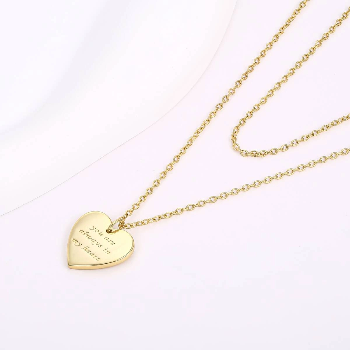 Engraved Layer Chain Heart Necklace - Brass 3 - Zhefan Jewelry