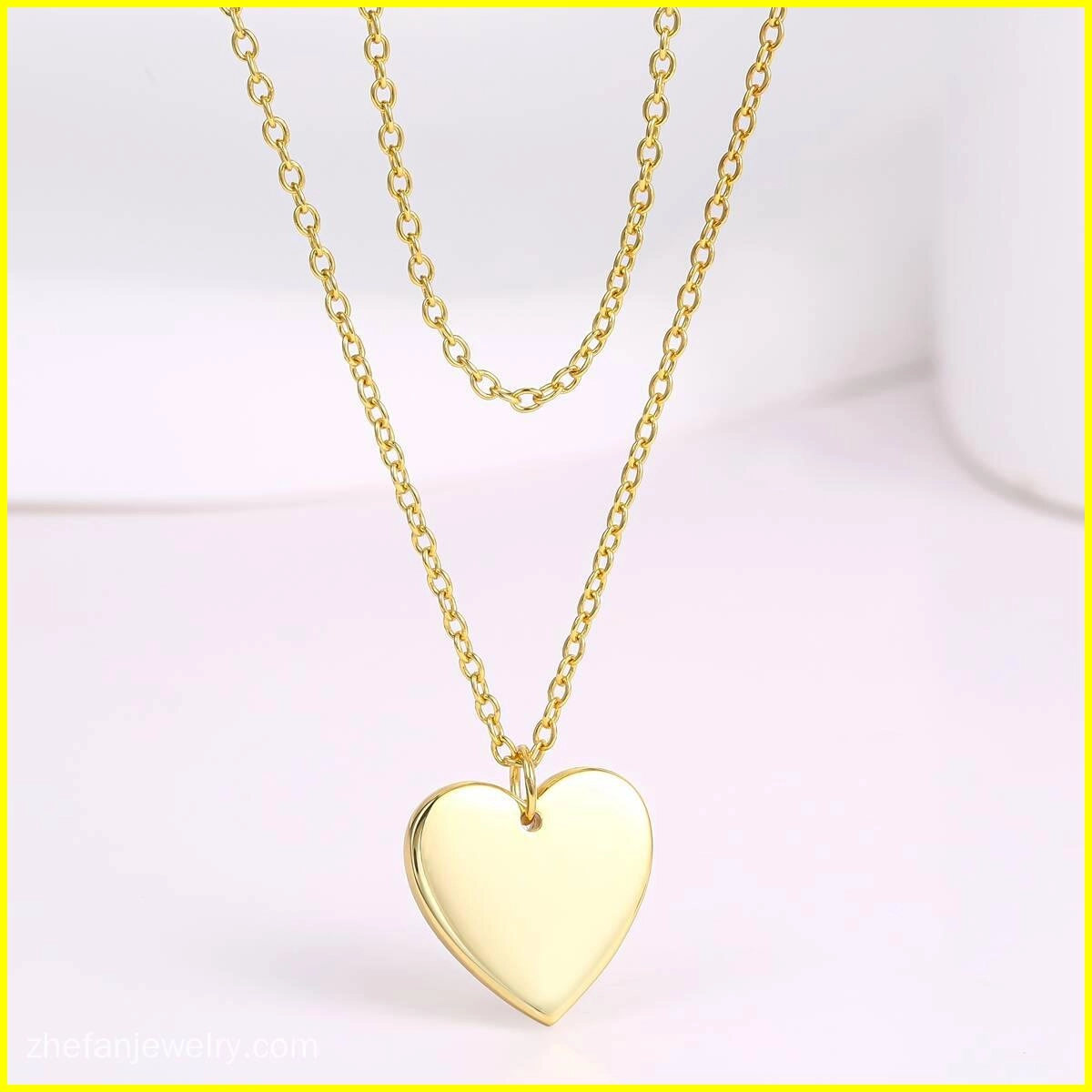 Collana con cuore inciso a catena a strati - Ottone 5 - Gioielli Zhefan