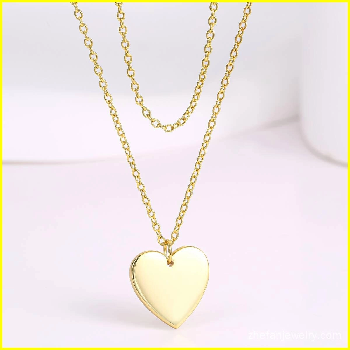 Collana con cuore inciso a catena a strati - Ottone 5 - Gioielli Zhefan